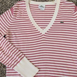Lacoste Pink and White Striped Sweater Size Medium